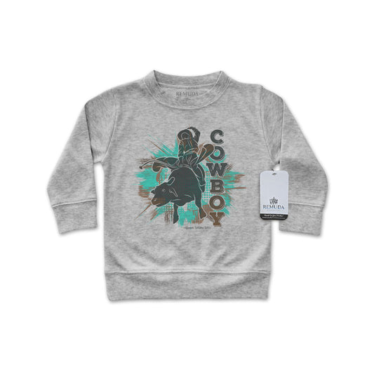 Cowboy Rodeo Bull Rider Western Infant Baby Long Sleeve Pullover Shirt Gray Turquoise