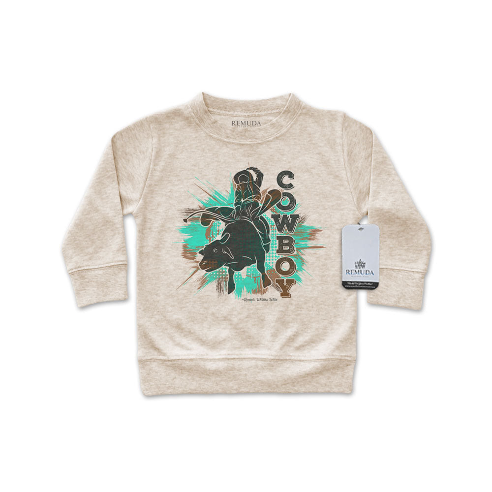 Cowboy Rodeo Bull Rider Western Infant Baby Long Sleeve Pullover Shirt Oatmeal Turquoise