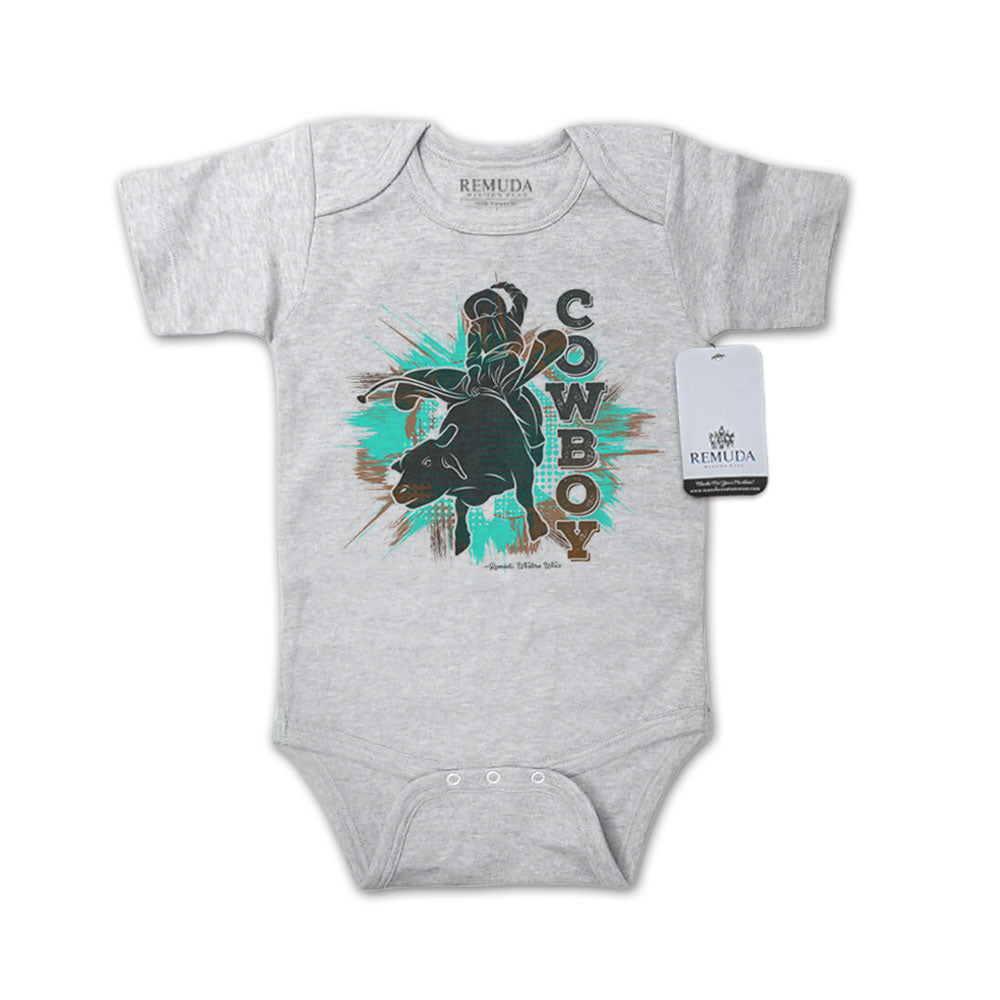 Cowboy Bull Rider Infant Short Sleeve One Piece Western Romper Gray