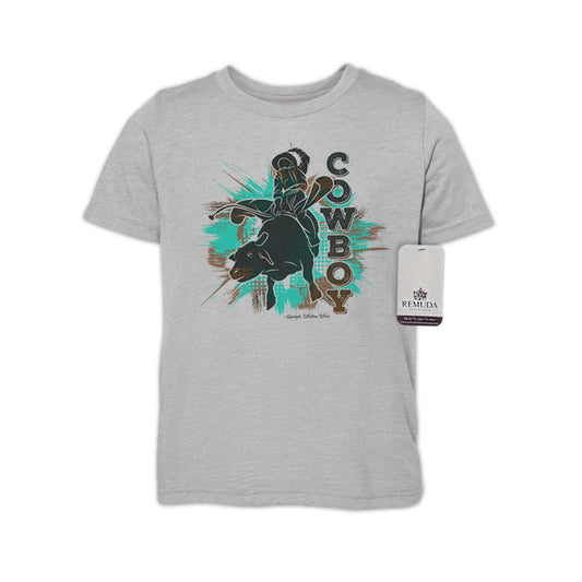 Cowboy Rodeo Bull Rider Youth Western Tee T-Shirt Gray