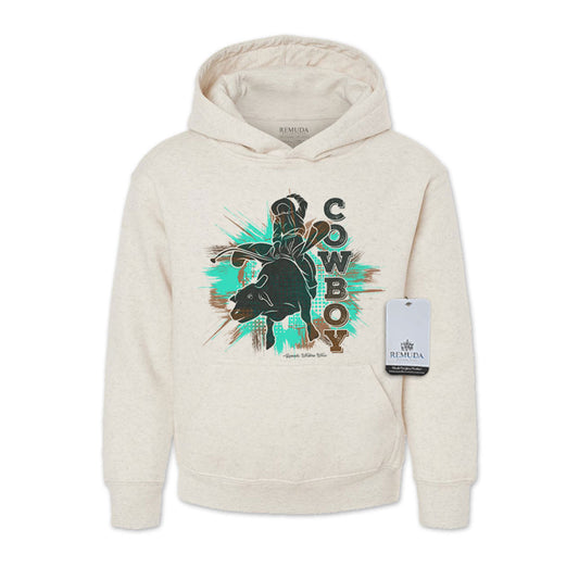 Cowboy Rodeo Bull Rider Youth Western Pullover Hoodie Oatmeal