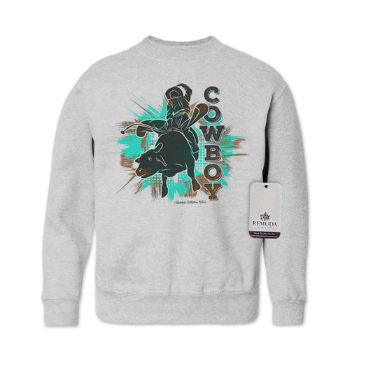 Cowboy Rodeo Bull Rider Western Youth Sweatshirt Oatmeal
