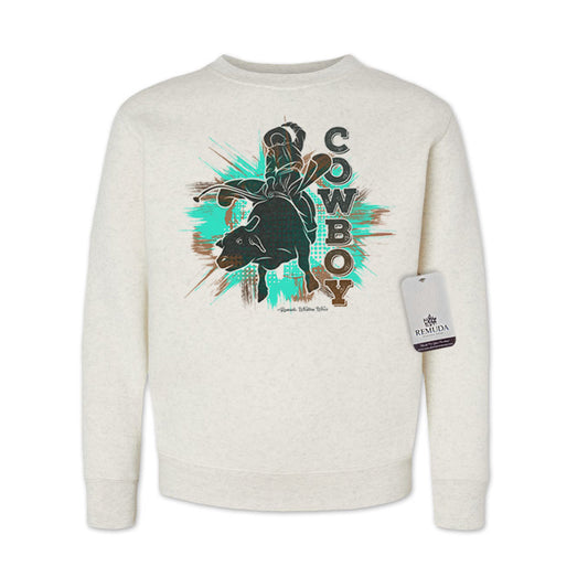 Cowboy Rodeo Bull Rider Western Youth Sweatshirt Oatmeal