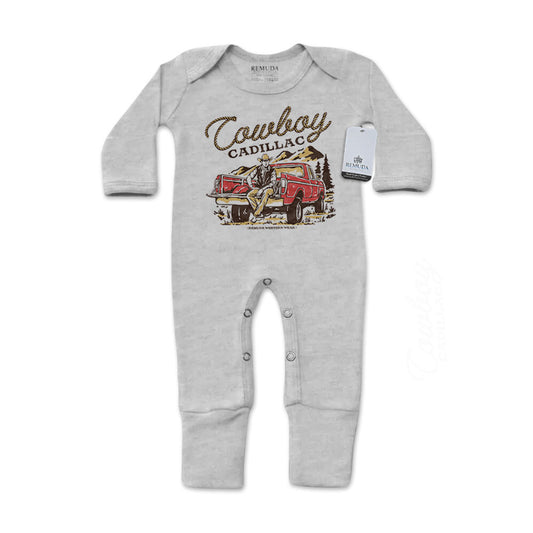 Cowboy Cadillac Infant Western One-Piece Footed Pajamas W/Mittens Gray