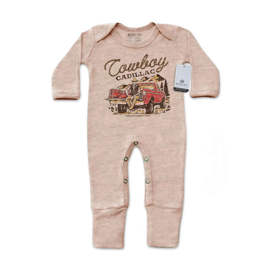 Cowboy Cadillac Infant Western One-Piece Footed Pajamas W/Mittens Sandstone