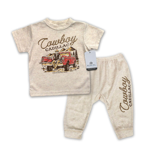 Cowboy Cadillac Infant Western 2-Piece Sleepwear Pajamas Oatmeal