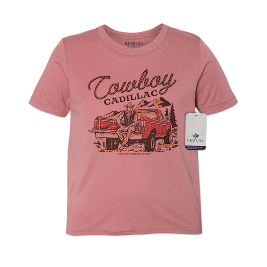 Cowboy Cadillac Youth Short Sleeve Western Tee T-Shirt Mauve
