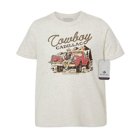 Cowboy Cadillac Youth Short Sleeve Western Tee T-Shirt Oatmeal