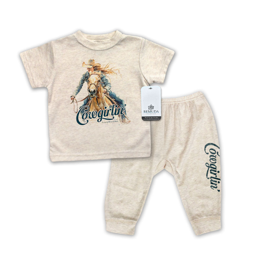 Cowgirlin' Infant Western 2-Piece Sleepwear Pajamas Oatmeal
