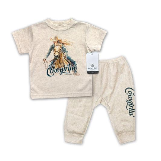 Cowgirlin' Infant Western 2-Piece Sleepwear Pajamas Oatmeal