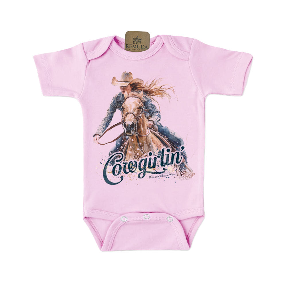 Cowgirlin' Short Sleeve Infant Western One Piece Romper Pink