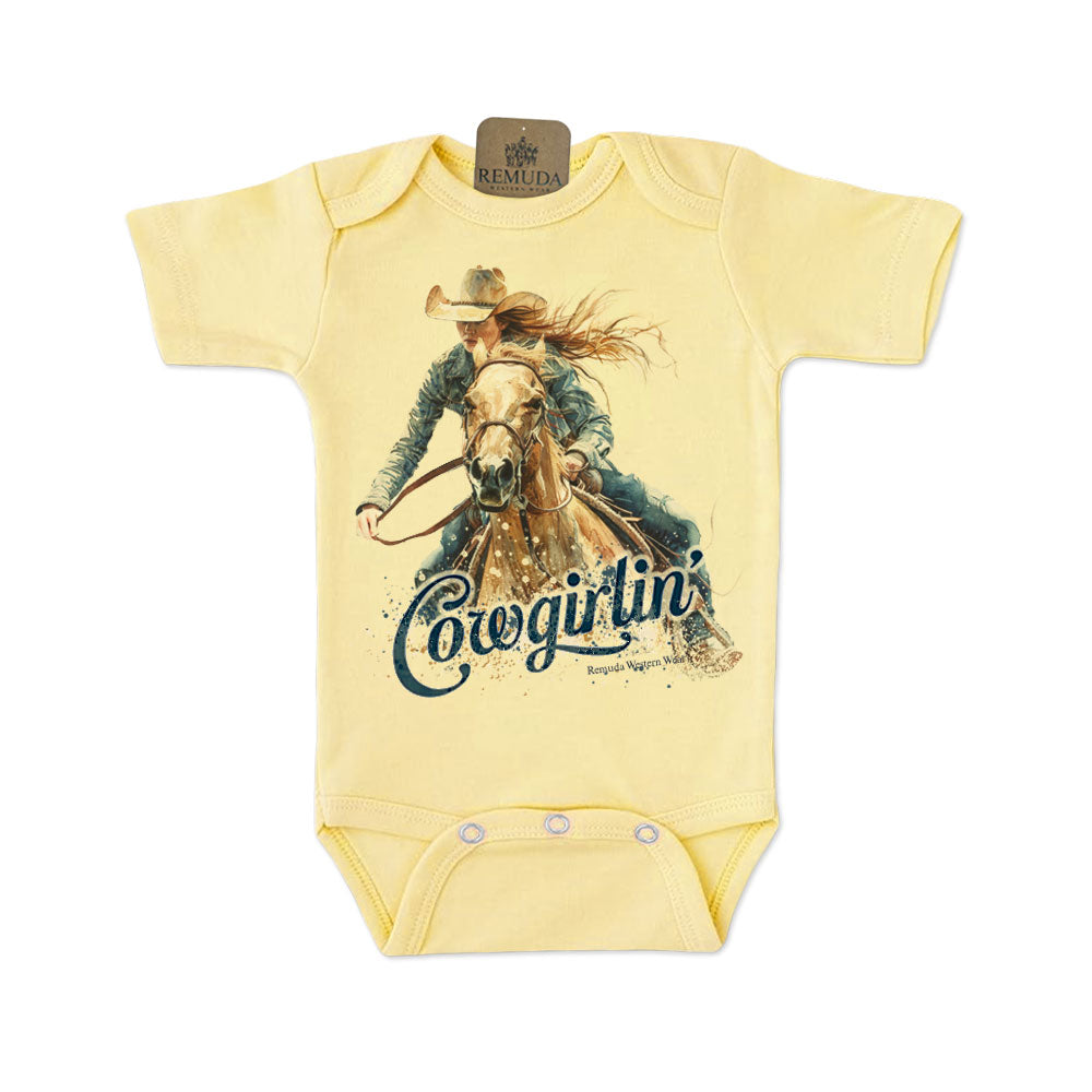 Cowgirlin' Short Sleeve Infant Western One Piece Romper Yellow