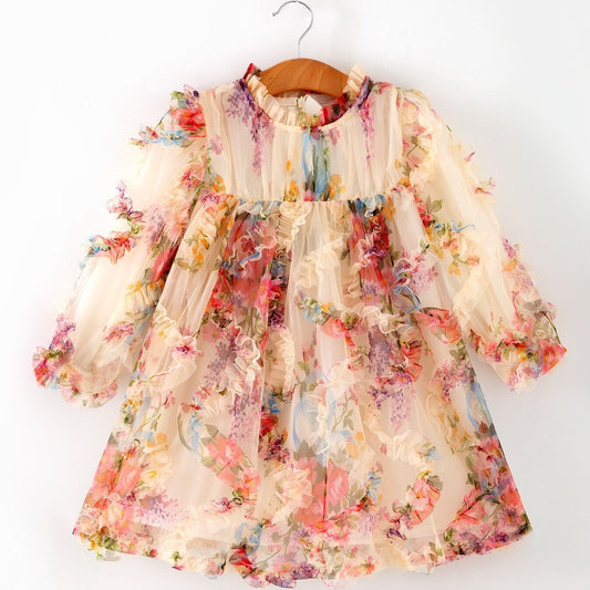 Pastel Flower Ruffle Layered Girls Dress