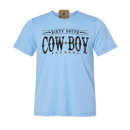 Dirty South Cowboy - Adult Unisex Western SS Tee Light Blue