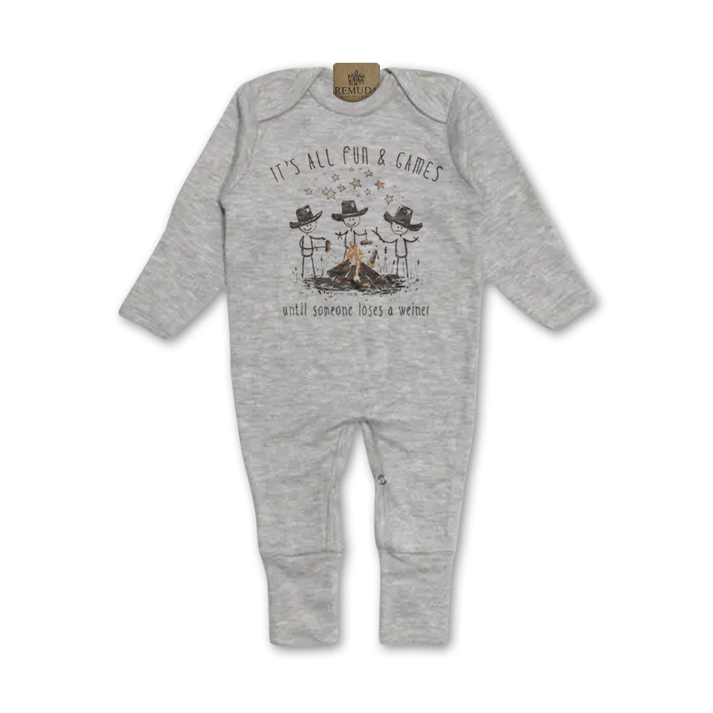 It's All Fun & Games Until Someone Loses A Weiner Infant Camping Sleepwear Gray