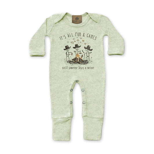 It's All Fun & Games Until Someone Loses A Weiner Infant Camping Sleepwear Sage Green