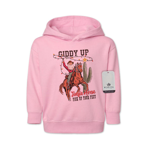 Giddy Up Jingle Horse Toddler Kids Western Christmas Pullover Hoodie Pink