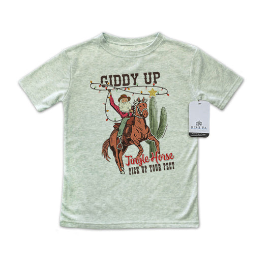 Giddy Up Jingle Horse Western Toddler Christmas Tee T-Shirt Sage Heather
