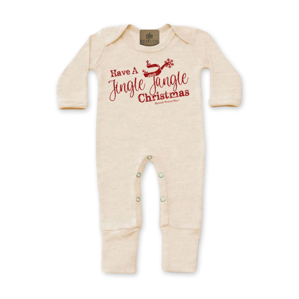 Have A Jingle Jangle Christmas Spur Infant Western Santa Sleepwear in the color oatmeal