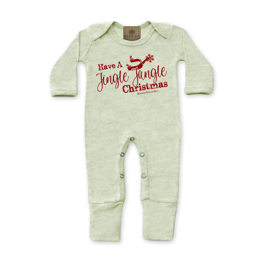 Have A Jingle Jangle Christmas Spur Infant Western Santa Sleepwear in the color sage green