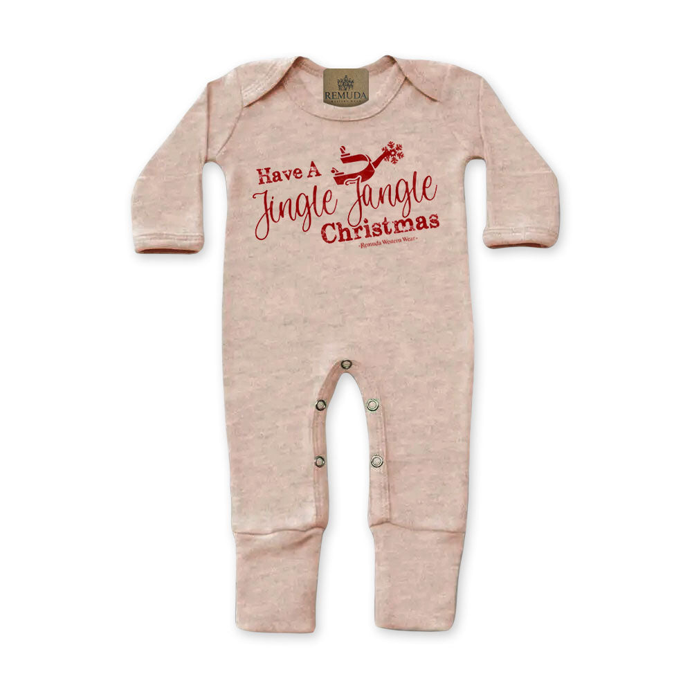 Have A Jingle Jangle Christmas Spur Infant Western Santa Sleepwear in the color sandstone