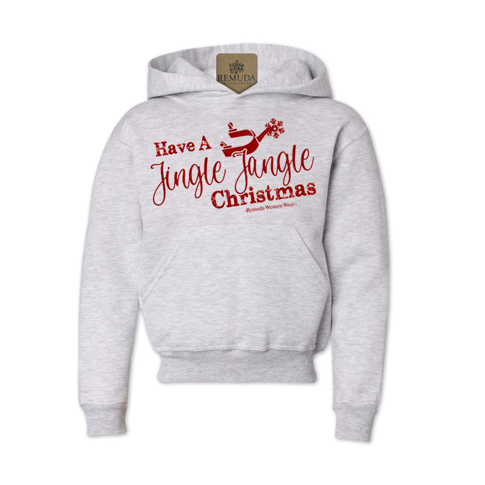 Have A Jingle Jangle Christmas Youth Western Spur Pullover Hoodie in the color Ash Grey