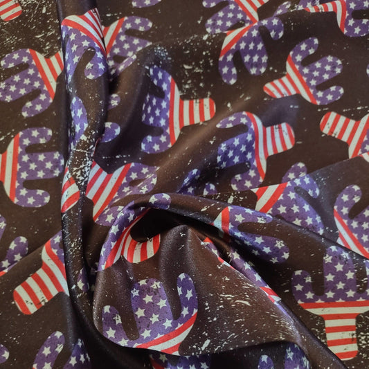 Close up of Wild Rag 100% SILK Patriotic Red White Blue Cactus USA Flag Cowboy Western Neck Scarf Bandana by Double B Wild Rags