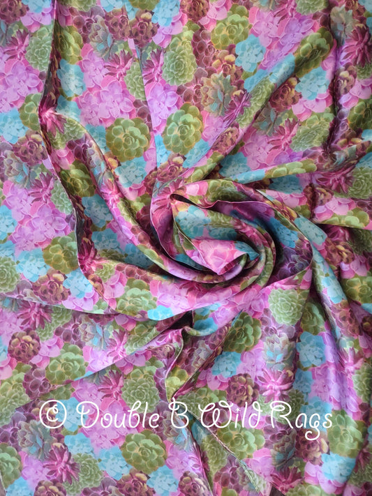 Wild Rag 100% SILK 833 SUCCULENTS Green, Purple, Turquoise Cowboy Western Neck Scarf Bandanna by Double B Wild Rags
