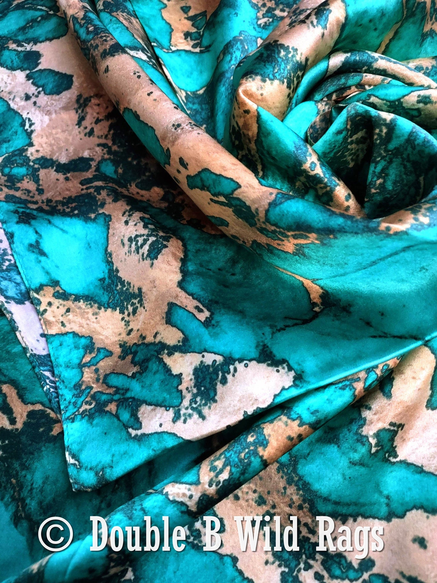 Wild Rag 100% Silk Teal Green and Gold Marble Bandana Border Cowboy Western Neck Scarf Bandanna by Double B Wild Rags