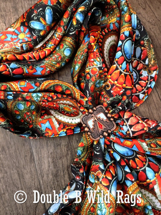 Wild Rag 100% Silk Native Indian Southwest Turquoise and Jewels Cowboy Western Neck Scarf Bandanna by Double B Wild Rags