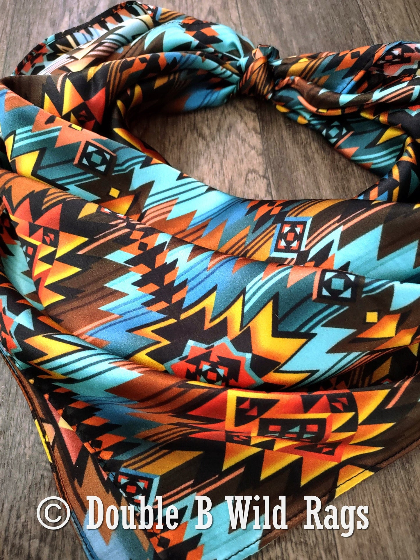 Wild Rag 100% Silk Turquoise and Orange Sunset Cowboy Western Neck Scarf Bandanna by Double B Wild Rags