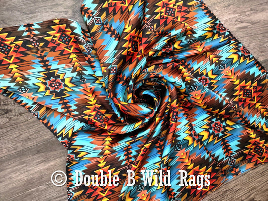 Wild Rag 100% Silk Turquoise and Orange Sunset Cowboy Western Neck Scarf Bandanna by Double B Wild Rags
