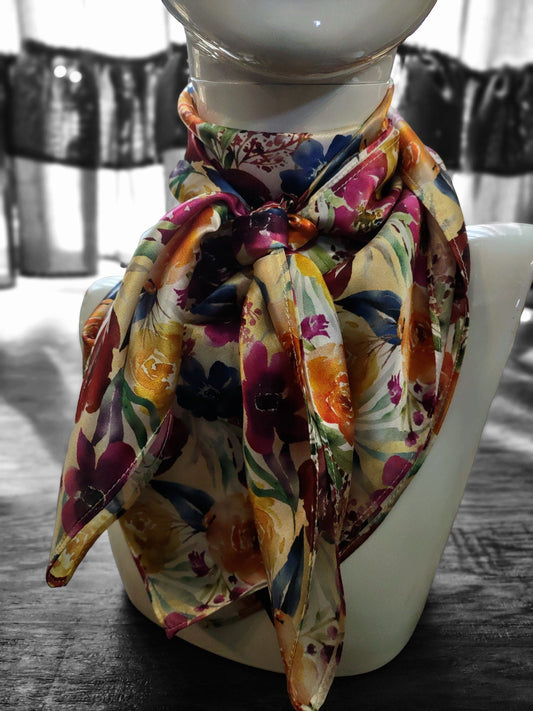 Wild Rag 100% SILK Multi Colored Watercolor Floral Cowboy Western Neck Scarf Bandanna by Double B Wild Rags