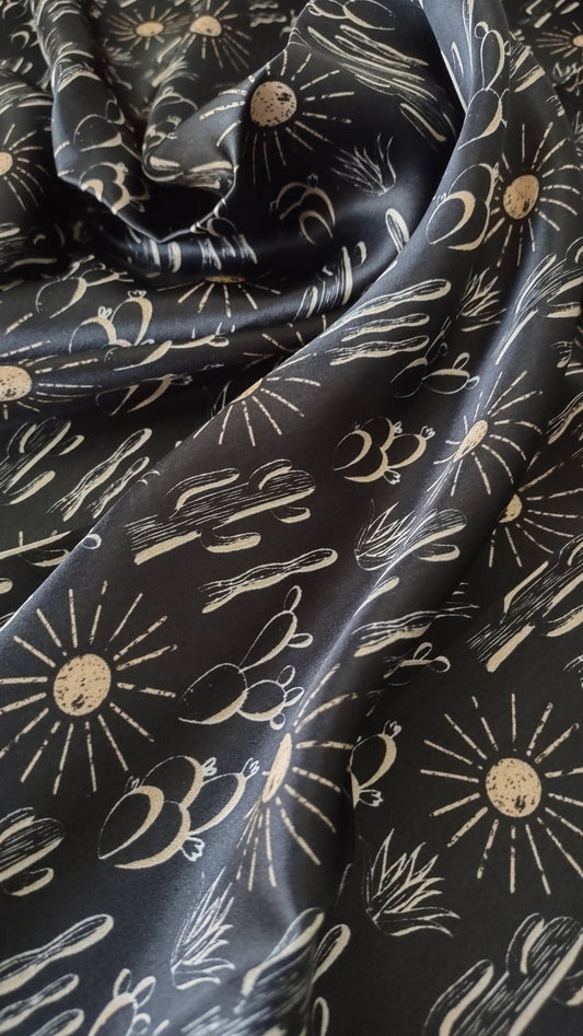 Wild Rag 100% SILK Black Cactus and Sun Western Neck Scarf Bandanna by Double B Wild Rags