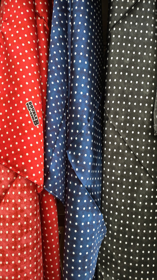 Wild Rag 100% SILK Grunge Polka Dot Blue, Black, or Red Cowboy Neck Scarf Bandanna by Double B Wild Rags