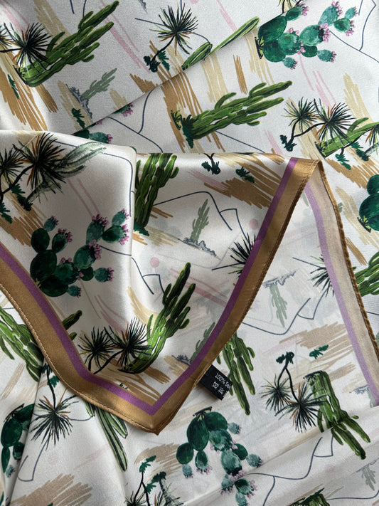 100% Silk Wild Rag Green and Gold Vintage Desert cactus by Double B Wild Rags