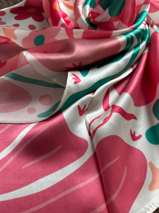 100% Silk Wild Rag Pink and Green Boot with Cactus and floral designs by Double B Wild Rags