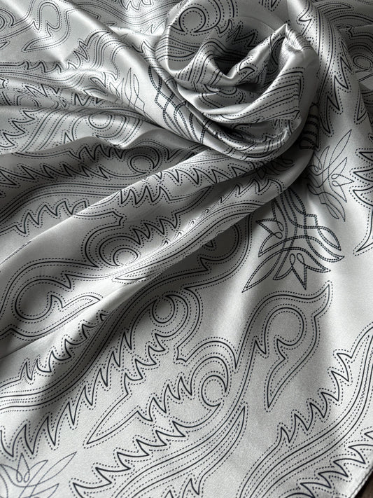 100% Silk Wild Rag Silver Boot stitch by Double B Wild Rags