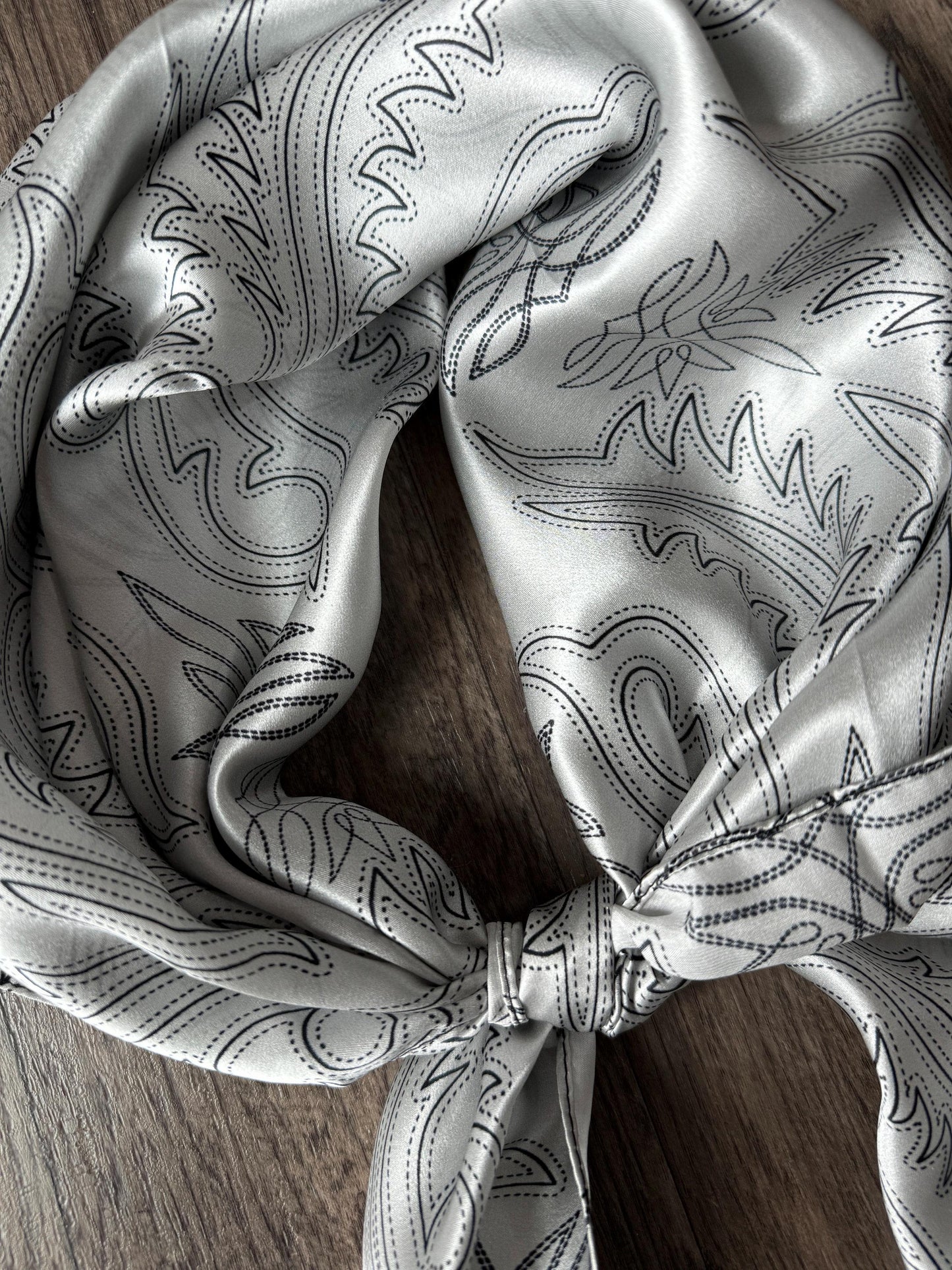 100% Silk Wild Rag Silver Boot stitch by Double B Wild Rags