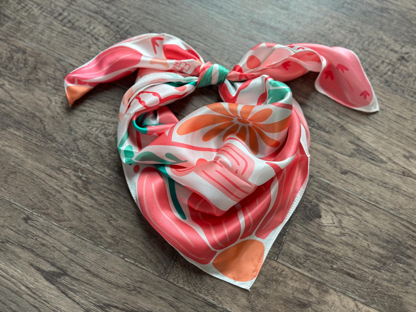 100% Silk Wild Rag Pink and Green Boot with Cactus and floral designs by Double B Wild Rags