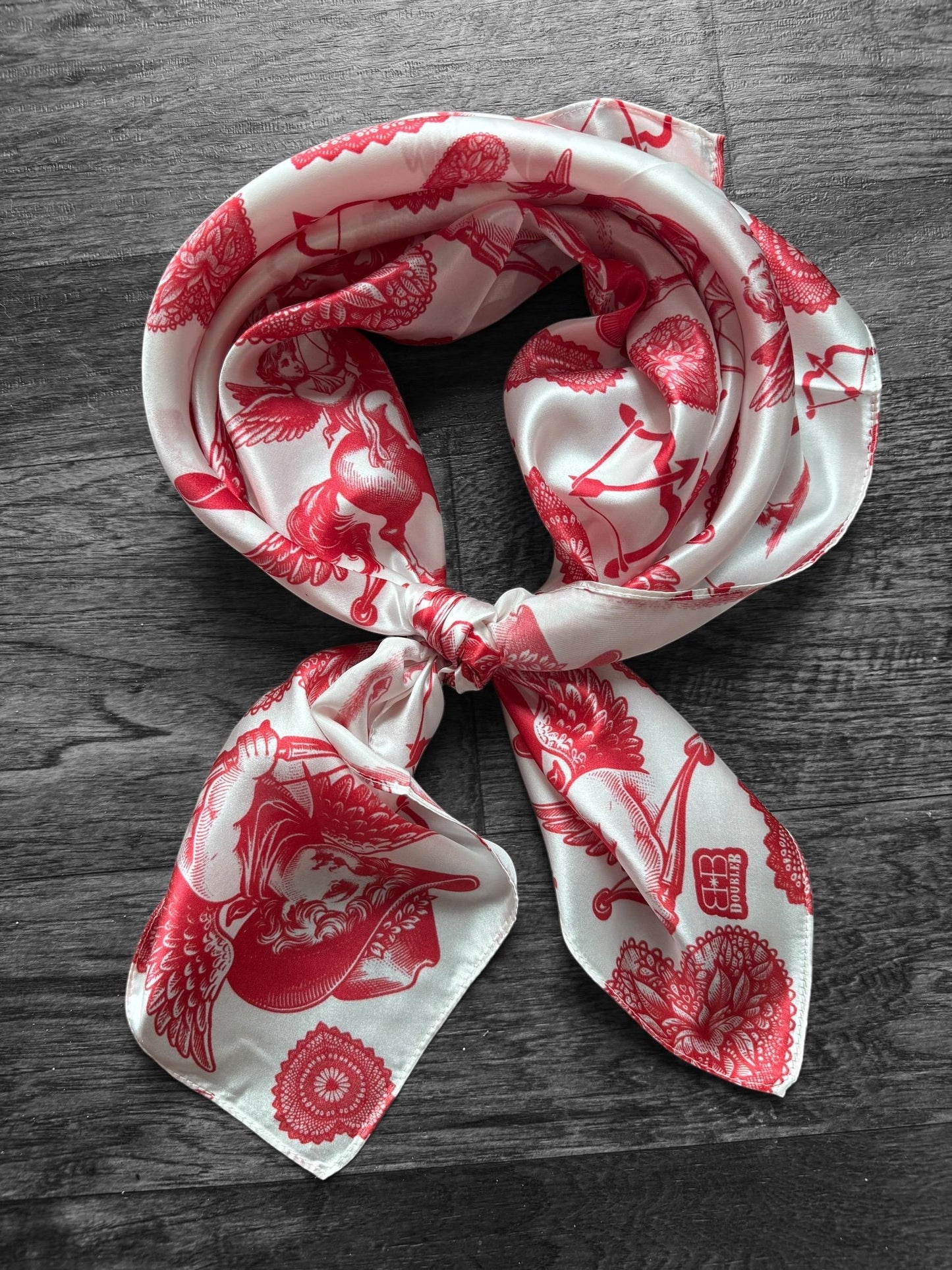 100% Silk Wild Rag Red & White Cowboy Valentine Cherub by Double B