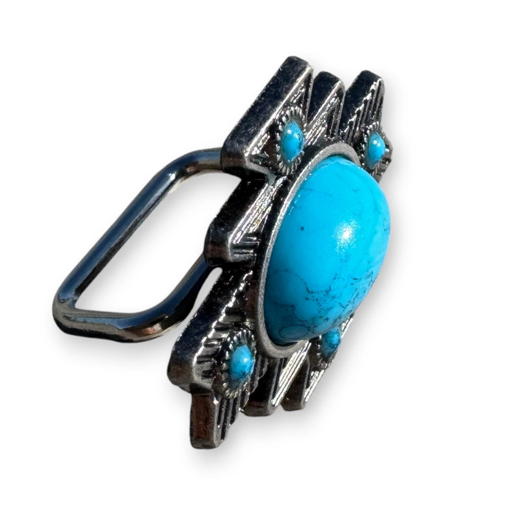 Southwestern Style Cowboy Scarf Slide Keeper Turquoise Stone Double B