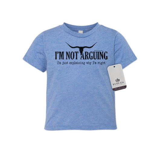 I'm Not Arguing, I'm Just Explaining Why I'm Right Toddler  Western Tee T-Shirt in Medium Heather Blue
