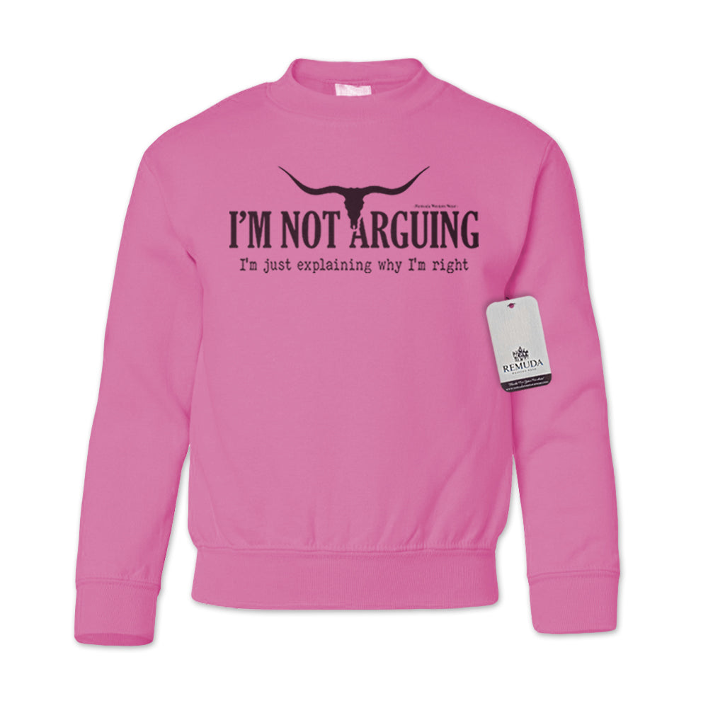 I'm Not Arguing, I'm Just Explaining Why I'm Right Western Youth Sweatshirt Oatmeal Hot Pink