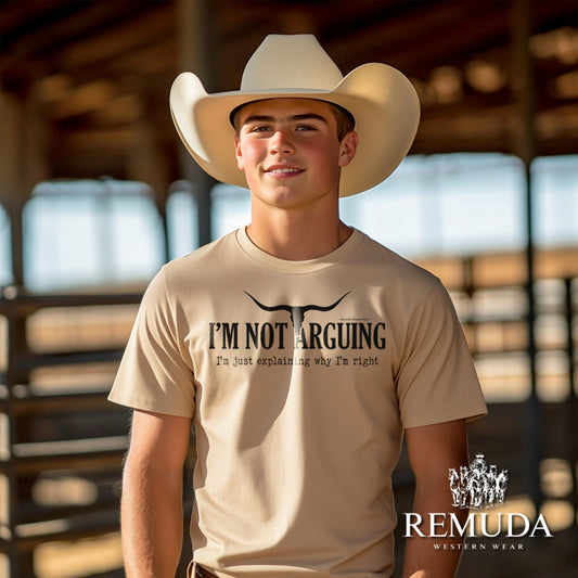I'm Not Arguing, I'm Just Explaining Why I'm Right Youth Western Tee T-Shirt in Solid Natural