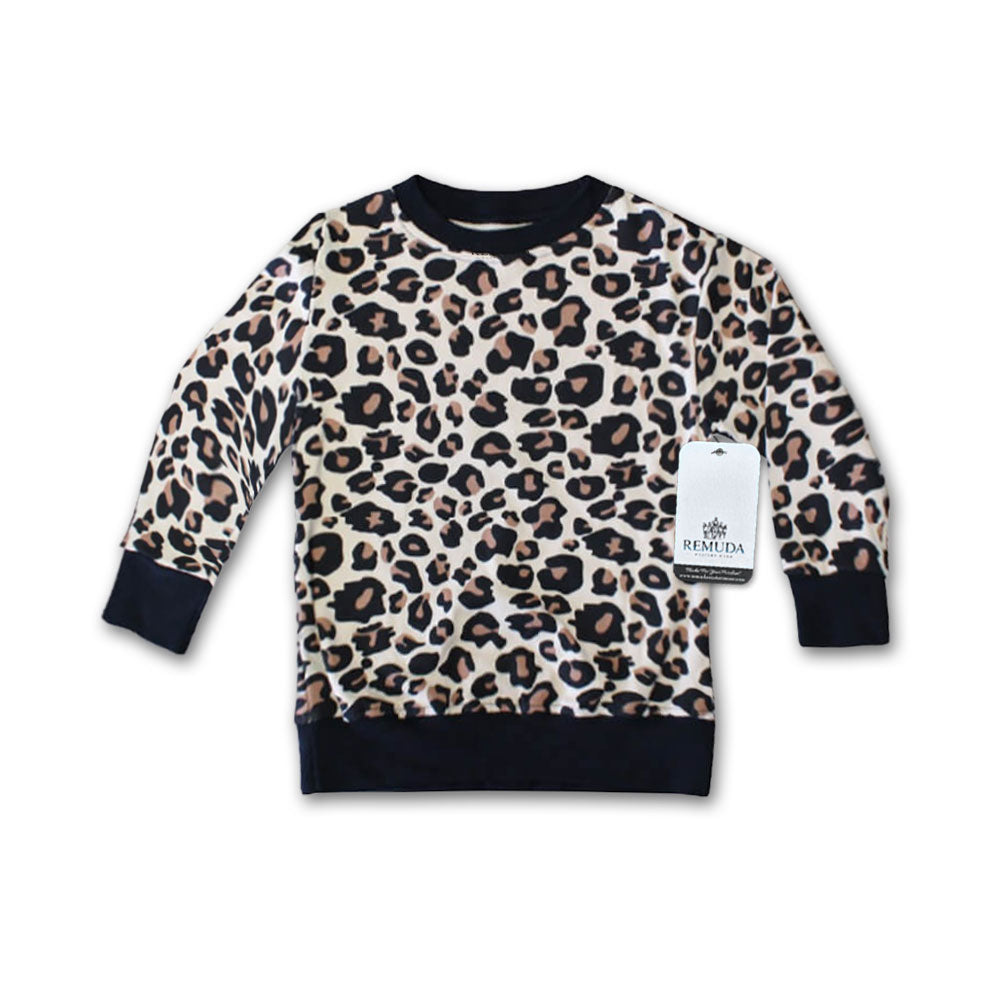 Leopard print infant long sleeve pullover shirt with western-inspired leopard pattern for babies