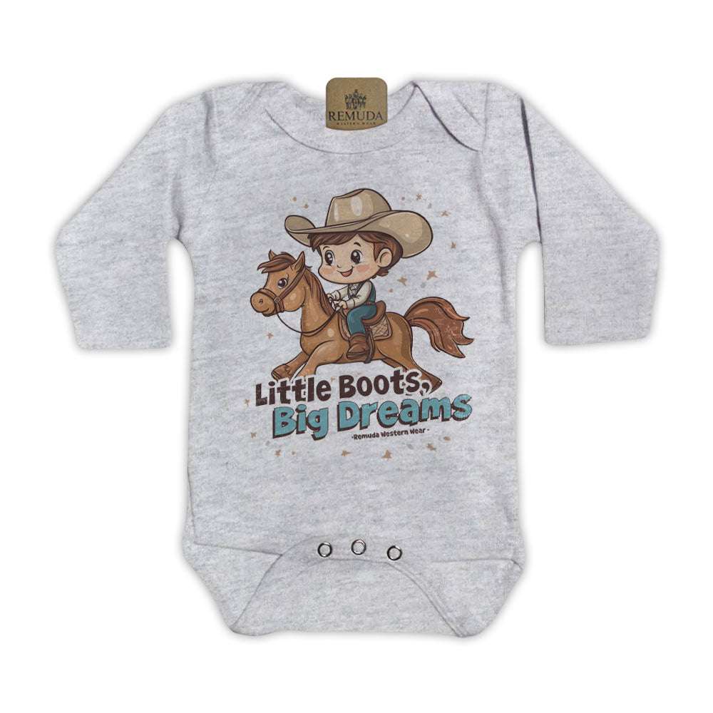 Little Boots, Big Dreams Infant Boys One Piece Long Sleeve Romper Heather Grey