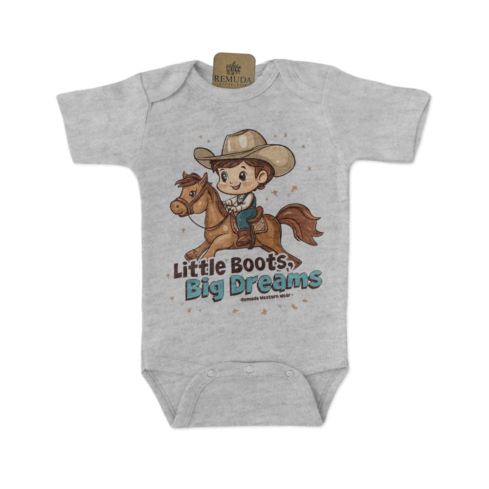 Little Boots, Big Dreams Infant Boys One Piece Short Sleeve Romper Heather Grey