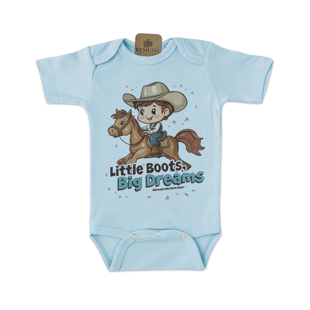 Little Boots, Big Dreams Infant Boys One Piece Short Sleeve Romper Light Blue