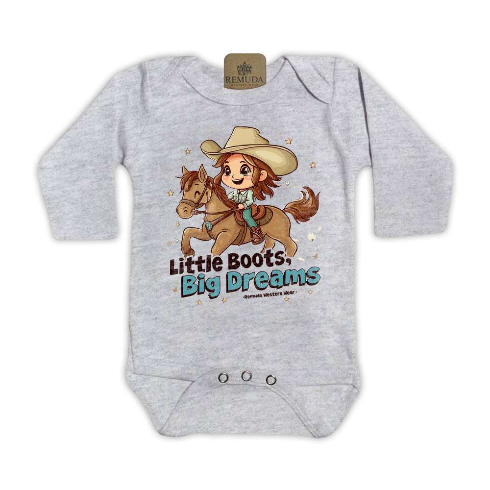 Little Boots, Big Dreams - Infant Girls Long Sleeve One Piece Romper Grey